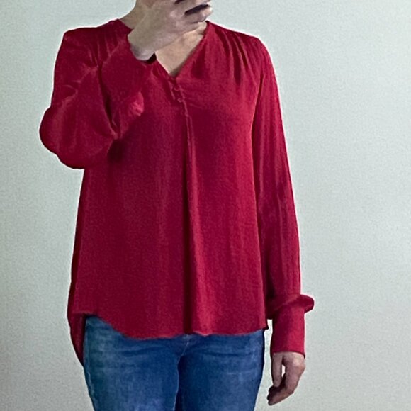 NWOT Cupcakes and Cashmere Red Satin Blouse with Long Sleeves - Picture 12 of 13